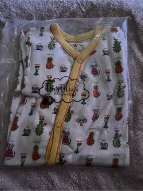 Avon Tiny Tillia Footed Cover Snap-Front Baby Pajamas - White with Yellow Trim